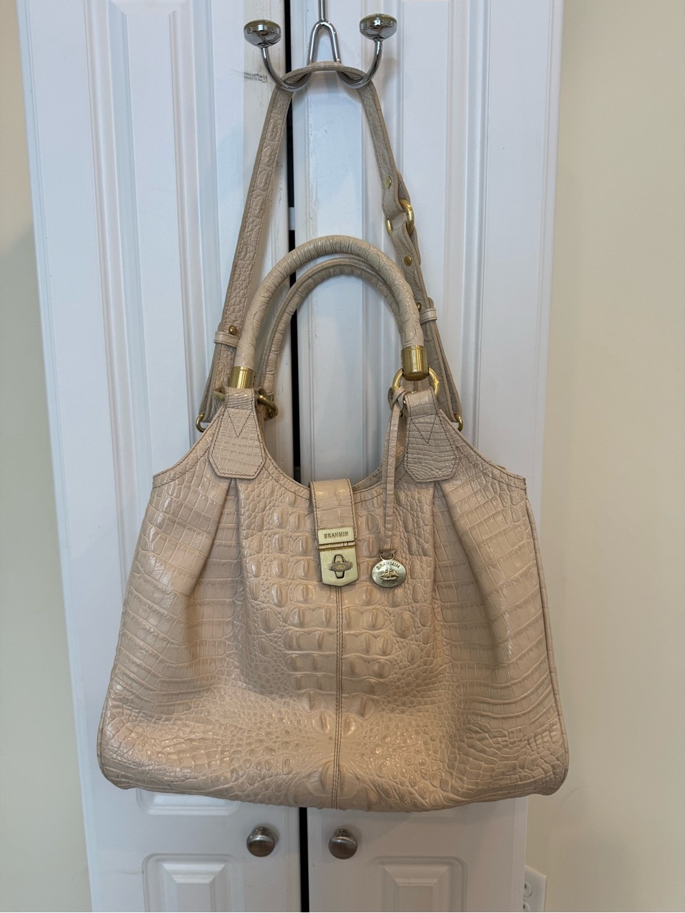Brahmin Melbourne Ivory  Croc-Embossed Leather Tote
